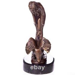 Sculpture Nude Woman with Pelican in Bronze Art Deco Style Signed