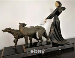 Sculpture, Statue Chryselephantine Woman At Levriers Art Deco