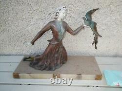 Sculpture Statue Regulates Art Deco Chryselephantine Woman - The Bird Pan