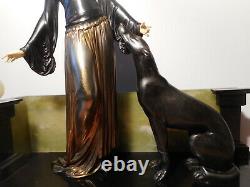 Sculpture Statue Regulates Art Deco Woman Chryselephantine Elegant Greyhound