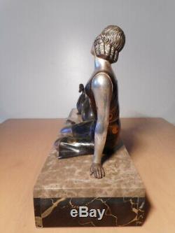 Sculpture Statue Regulates Art Deco Woman Swan Marble Base