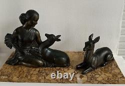 Sculpture Statue Statuette Art Deco Regule Woman Doe Signed BALLESTE