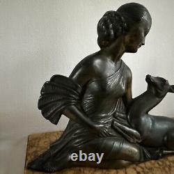 Sculpture Statue Statuette Art Deco Regule Woman Doe Signed BALLESTE