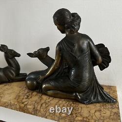 Sculpture Statue Statuette Art Deco Regule Woman Doe Signed BALLESTE