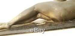 Sculpture Woman And Dog Greyhound Art Deco 1930 Vintage Statue On Marble Signed