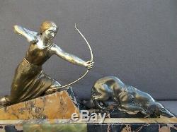 Sculpture Woman & Art Deco Lever Vintage Spelter Figural Statue Woman & Barzoi