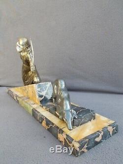 Sculpture Woman & Art Deco Lever Vintage Spelter Figural Statue Woman & Barzoi