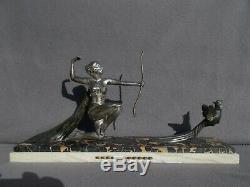 Sculpture Woman & Bird Art Deco Vintage 1930 Spelter Figural Statue Woman Bird