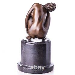 Sculpture of a Nude Woman in Bronze Sitting on a Black Marble Art Deco After Milo