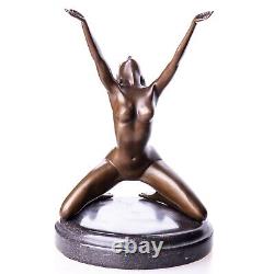 Sculpture of a Nude Woman in Bronze Sitting on a Black Marble Art Deco After Nick