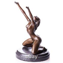 Sculpture of a Nude Woman in Bronze Sitting on a Black Marble Art Deco After Nick