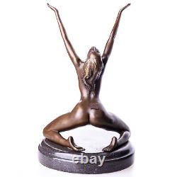 Sculpture of a Nude Woman in Bronze Sitting on a Black Marble Art Deco After Nick