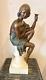 Sculpture Of A Woman In Bronze Art Deco Style On White Stone Base Early 20th Century