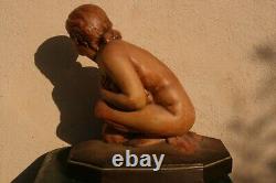 Sculpture terracotta statue of a young woman by Debuigne Art Deco