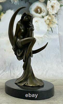 Sensual Erotic Chair Female Venus Moon Bronze Marble Statue Art Deco