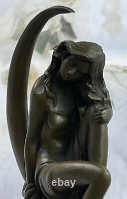 Sensual Erotic Chair Female Venus Moon Bronze Marble Statue Art Deco