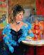 Sergey Ignatenko Table Oil Portrait Belle Epoque Elegant Woman Blue Dress
