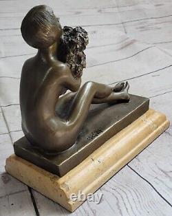 Sexy West Art Deco Sculpture Bronze Marble Chair Woman Beautiful Flower Girl Statue
