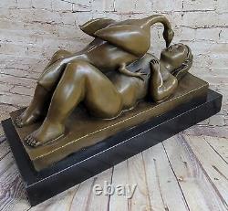 Signed Botero Woman and Swan Bronze Sculpture Figurine Statue Art Deco