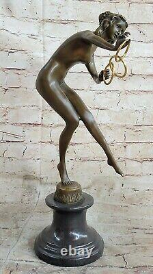 Signed Chair Acrobat Women Bronze Sculpture Marble Statue Art Deco Font Figure