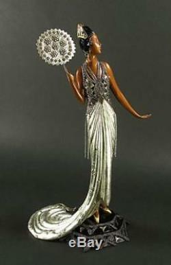 Signed Fedora Erte Art Deco Woman With Fan Bronze Sculpture 12k List