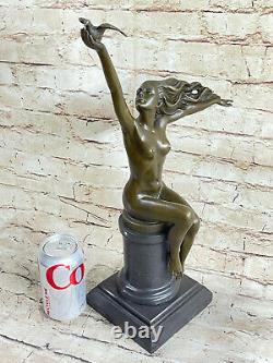 Signed Gennarelli Pigeon Carrier Woman Art Deco Bronze Sculpture Chair