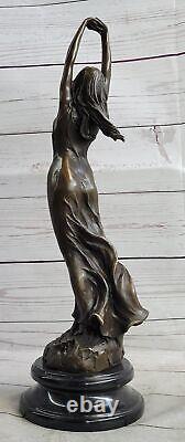 Signed Milo Style Art Nouveau Nude Woman Awakening Bronze Sculpture Decor Sale
