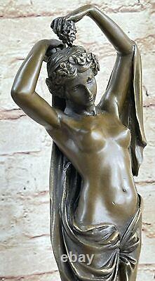 Signed Moreau Woman Sitting with Angel Bronze Statue Art Deco Cast Marble Figurine