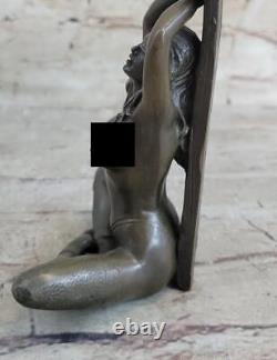 Signed Naked Nude Woman Bronze Sculpture Statue Figurine Erotic Art Nouveau Deco