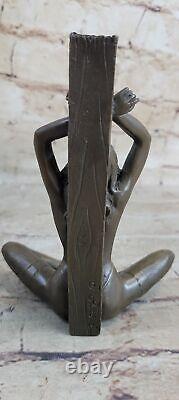 Signed Naked Nude Woman Bronze Sculpture Statue Figurine Erotic Art Nouveau Deco