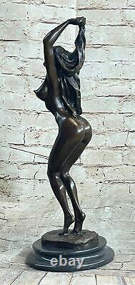 Signed Original Pasquale Delore Chair Woman Bronze Sculpture Art Deco Statue Lrg
