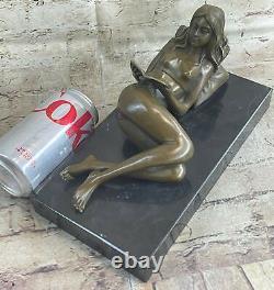 Signed Preiss Chair Woman Bronze Sculpture Figurine Art Deco Erotic Sexy