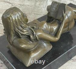 Signed Preiss Chair Woman Bronze Sculpture Figurine Art Deco Erotic Sexy