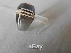 Signet Ring Art Deco Onyx Black Stone Sterling Silver Ring Male Female 53