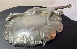 Silvered Bronze Art Deco Sculpture Naked Woman Titled ASPIRATION