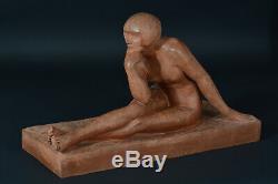 Statue Ancient Art Deco Naked Woman Pensive Antinea Clay Guiraud Riviere