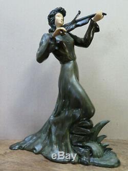 Statue Art Deco Chryselephantine Violinist Woman
