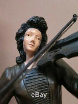 Statue Art Deco Chryselephantine Violinist Woman