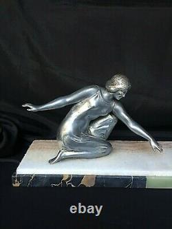 Statue Art Deco Woman Swan Regule Bronze Silver