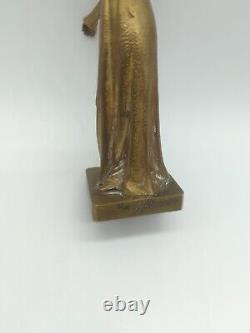 Statue, Art Deco bronze sculpture of a signed woman by H. Poirier