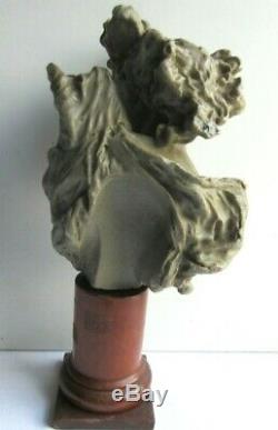 Statue, Gray Wax Sculpture, Female Nude Within Pedestal Wooden Column