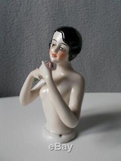 Statue Half Figure Art Deco Woman Fasold & Stauch Porcelain Half Doll