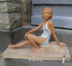 Statue Old Woman Sculpture Art Deco Signed In 1930 XX