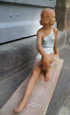 Statue Old Woman Sculpture Art Deco Signed In 1930 XX