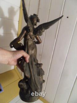 Statue Regulated Patina Bronze L Moreau The Mutuality Gold Medal Angel Woman