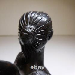 Statue Sculpture Figurine Woman Basket Resin Black Vintage Art Deco N8179