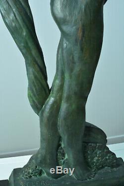 Statue Sylvestre Clerc Sculpture Art Deco Naked Woman Price Rome Pat. Bronze 125