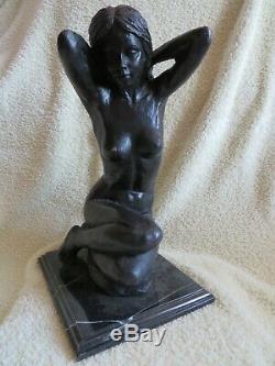 Statue Woman Arm Open Style Art Deco Solid Bronze