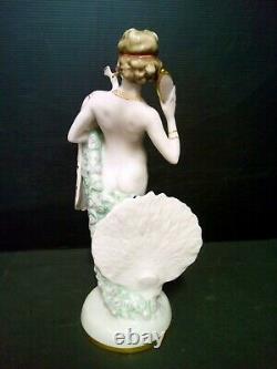 Statue Woman At Peacock Art Deco Porcelaine Sign Height 30 CM