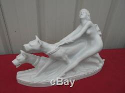Statue Woman With Argentine Mastiffs 1930-1940 Faience L. Fontinelle